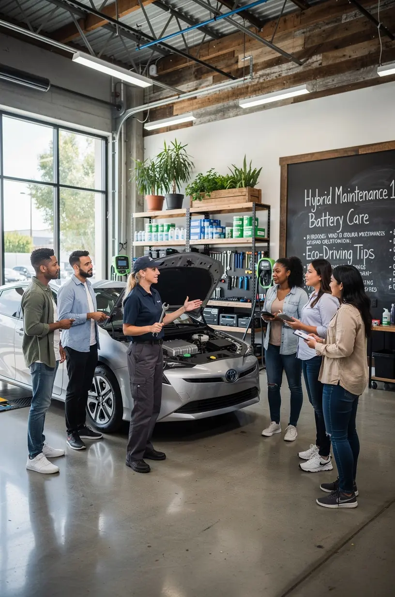 Technician demonstrating hybrid SUV maintenance procedures for daily urban driving needs